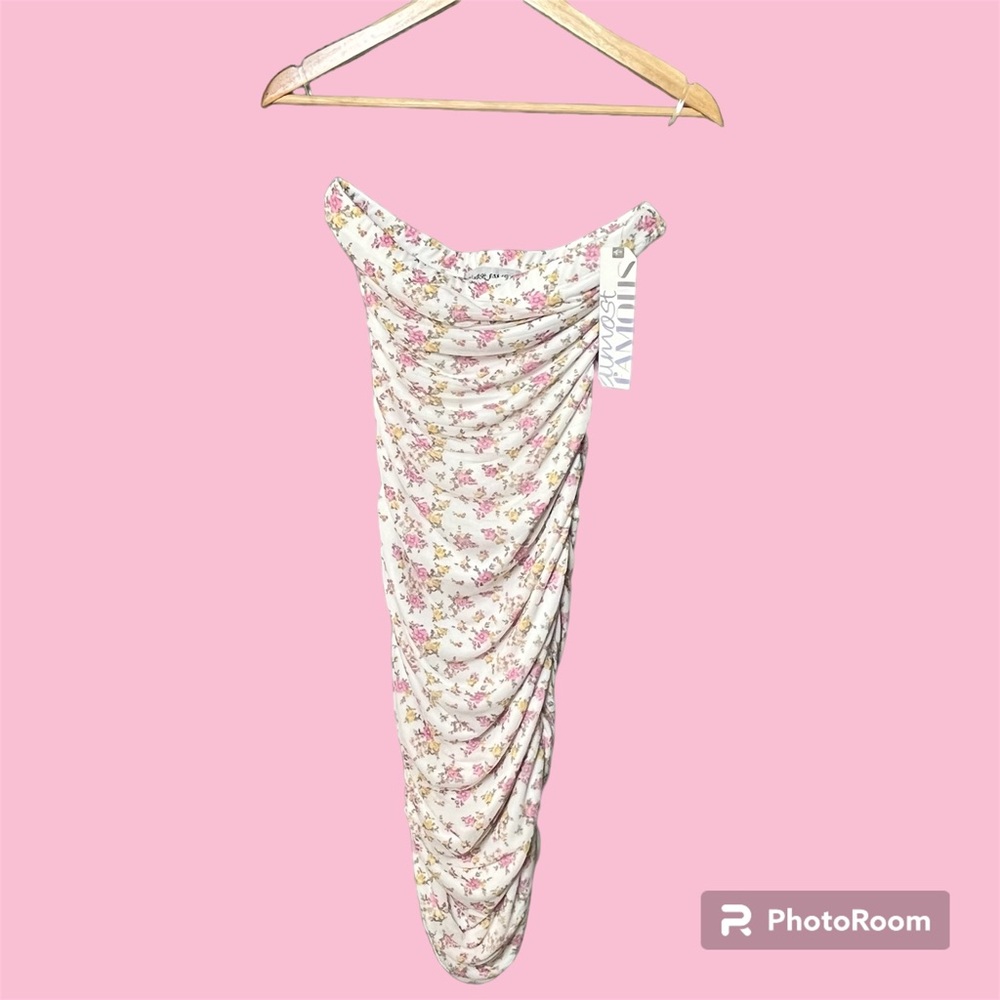 NEW Almost Famous Strapless Halter Dress Womens Medium Ruching Floral Liberty